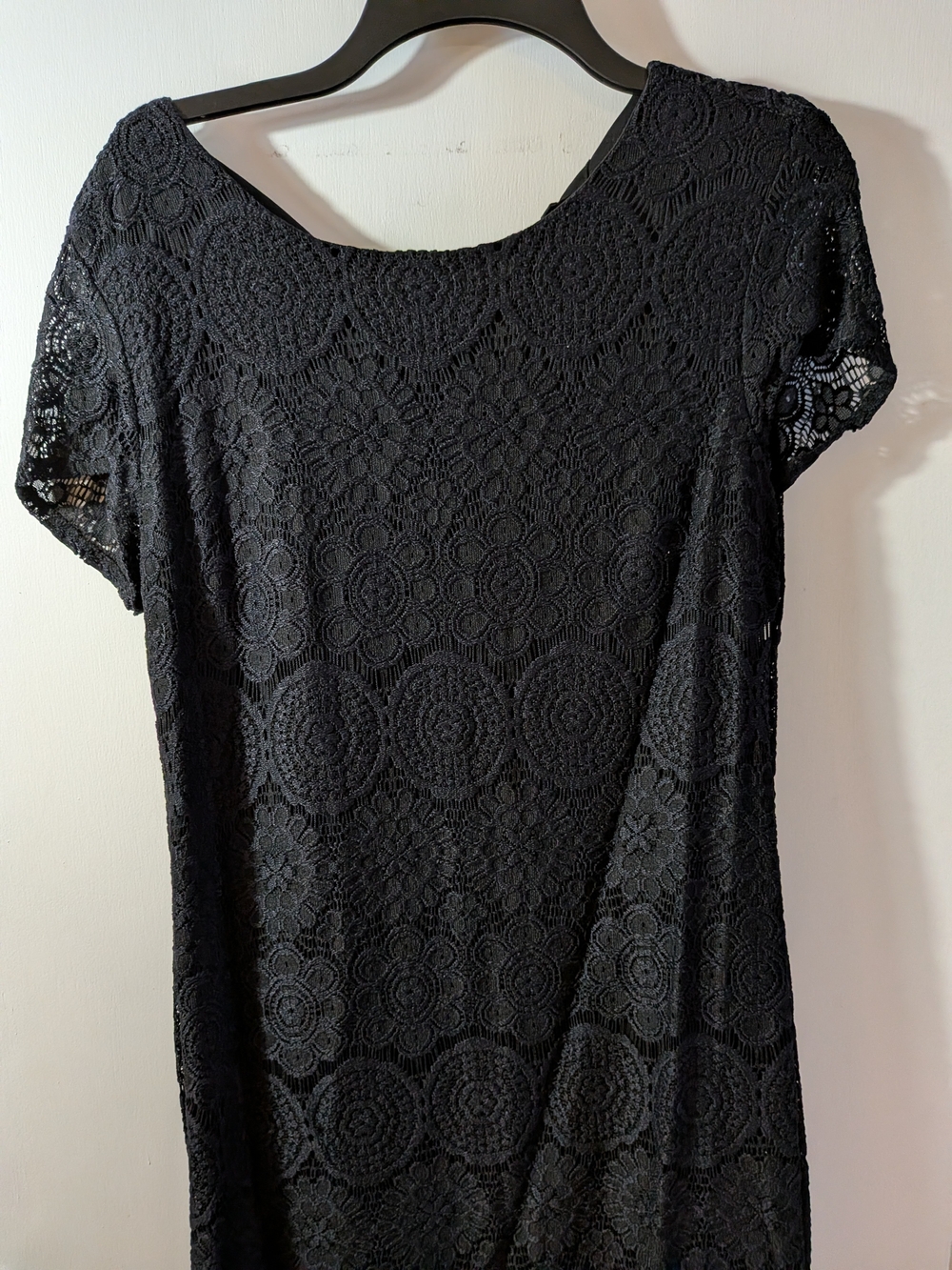 Laundry By Shelli Segal Black Lace Crochet Short Sleeve Tunic